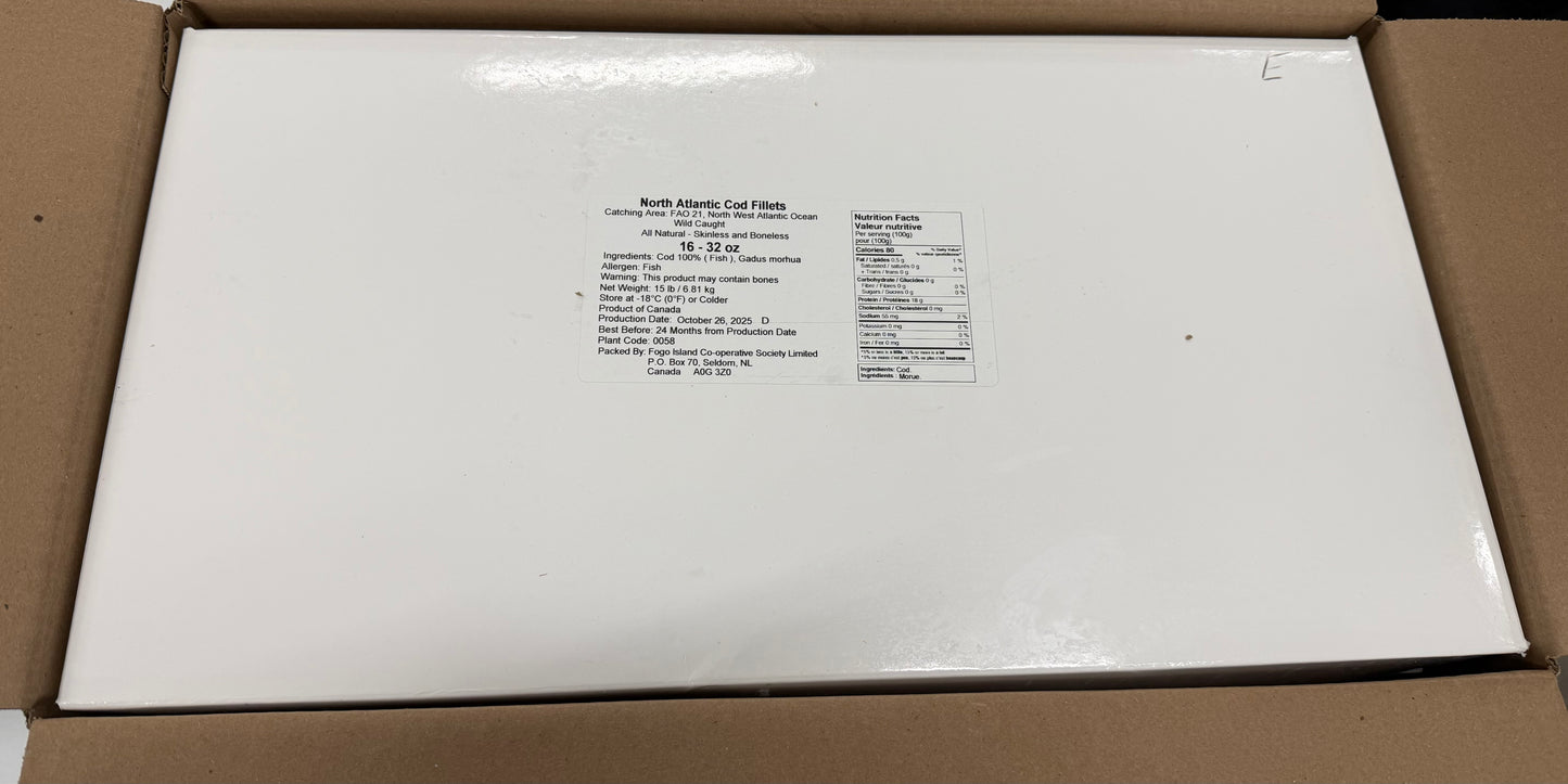 Cod, Fillets 16-32, Shatter Pack, Frozen, IQF, NW, 45lb (3 x 15 lb)