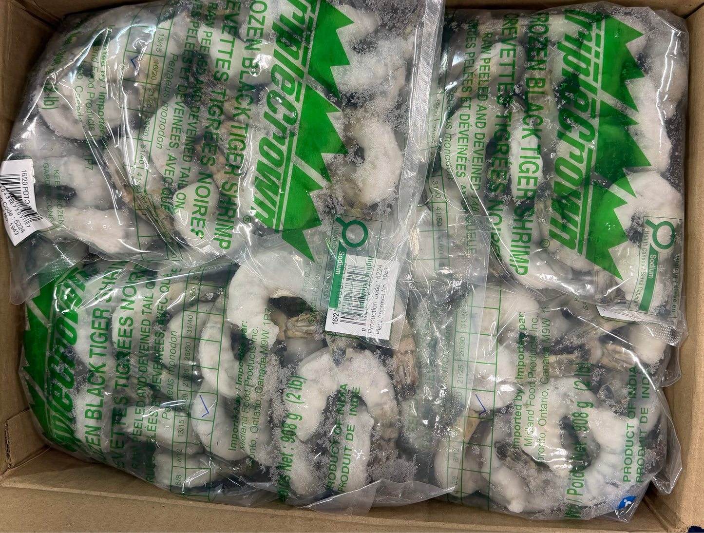 Shrimp (Black Tiger), 16-20, PDTO, India, Frozen, NW, 20 lb , 10 x 2lb