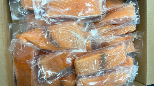 Salmon (Atlantic), 4 oz, Portions, Skinless, Boneless, Frozen, IVP, Norway, NW, 10 lb