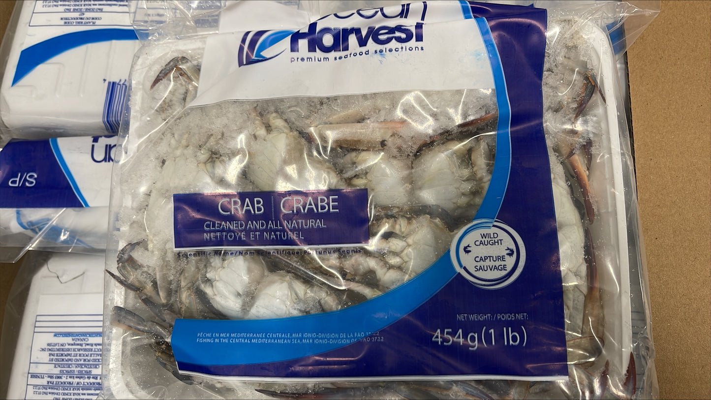 Crab (Blue), Small, Whole, Cleaned, Frozen, Tunisia, (22 lb.)