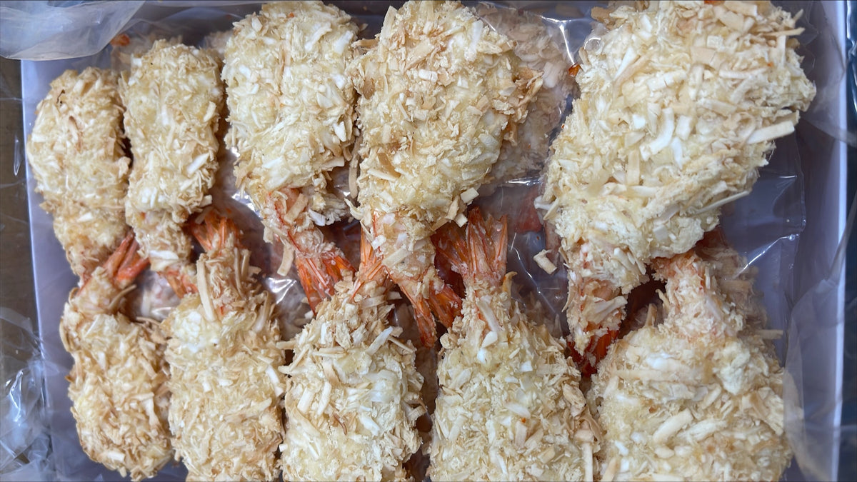 Shrimp (White), 13-15, Coconut Breaded Butterfly, OHB, Frozen, IQF, Vietnam, NW, 10 lb, 5 x 2 lb
