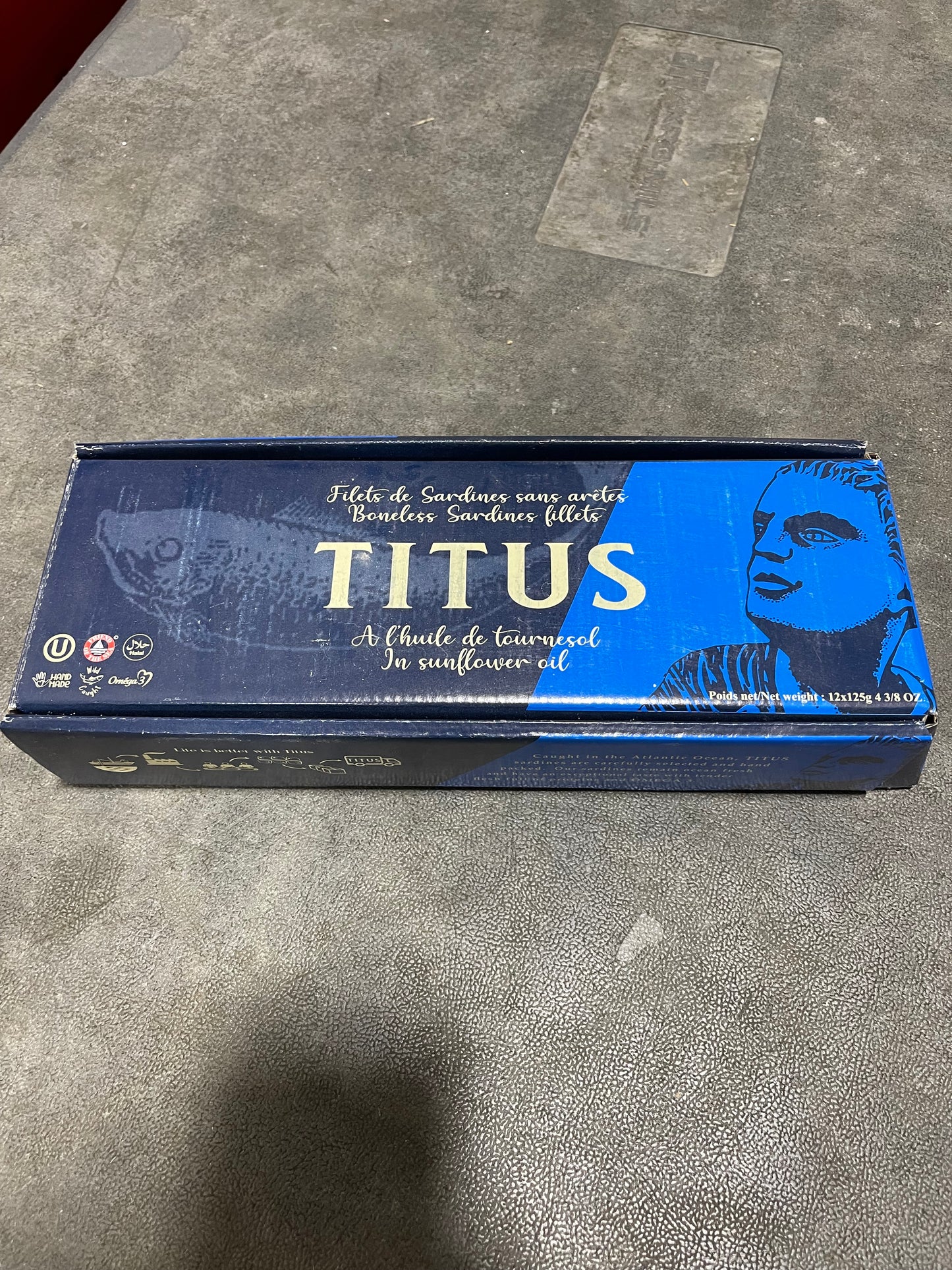 Sardines (Canned), 125 g, Fillets, Morocco, Titus, Retail pack, NW, 3.31lb, 12 x 125g