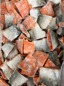 Salmon (Sockeye), Under 2 oz, Portions, Skin On, Boneless, Frozen, IQF, NW, 50 lb (for petfood)