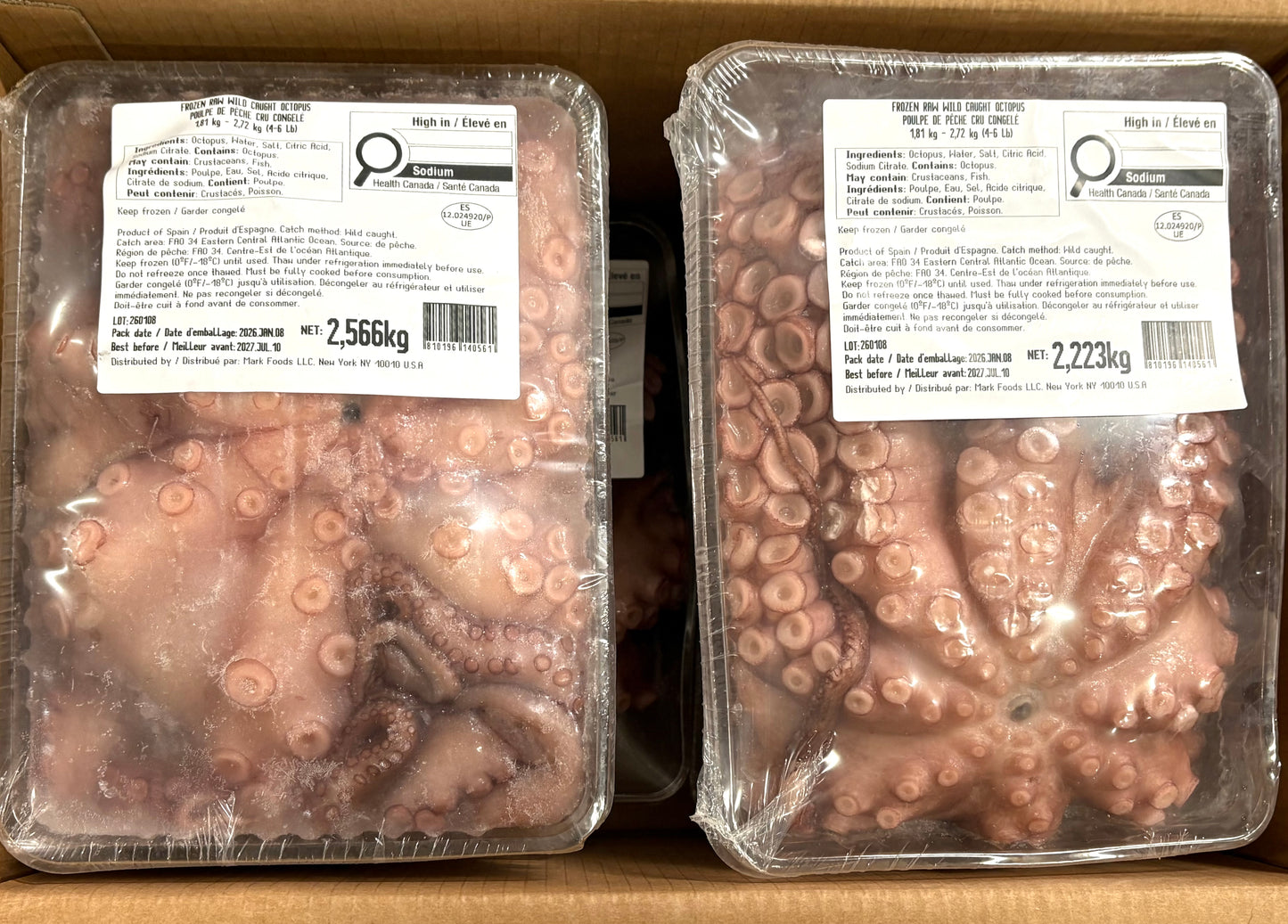 Octopus (Cleaned) 4-6 lb, Tray, Whole, Frozen, Morocco, NW, 1 x 28 lb