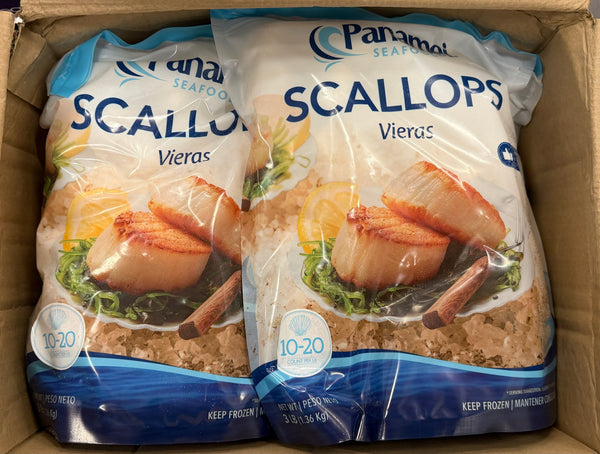 Scallops, 10-20, Frozen, Peru, IQF, NW, 24lb, 8x3lb