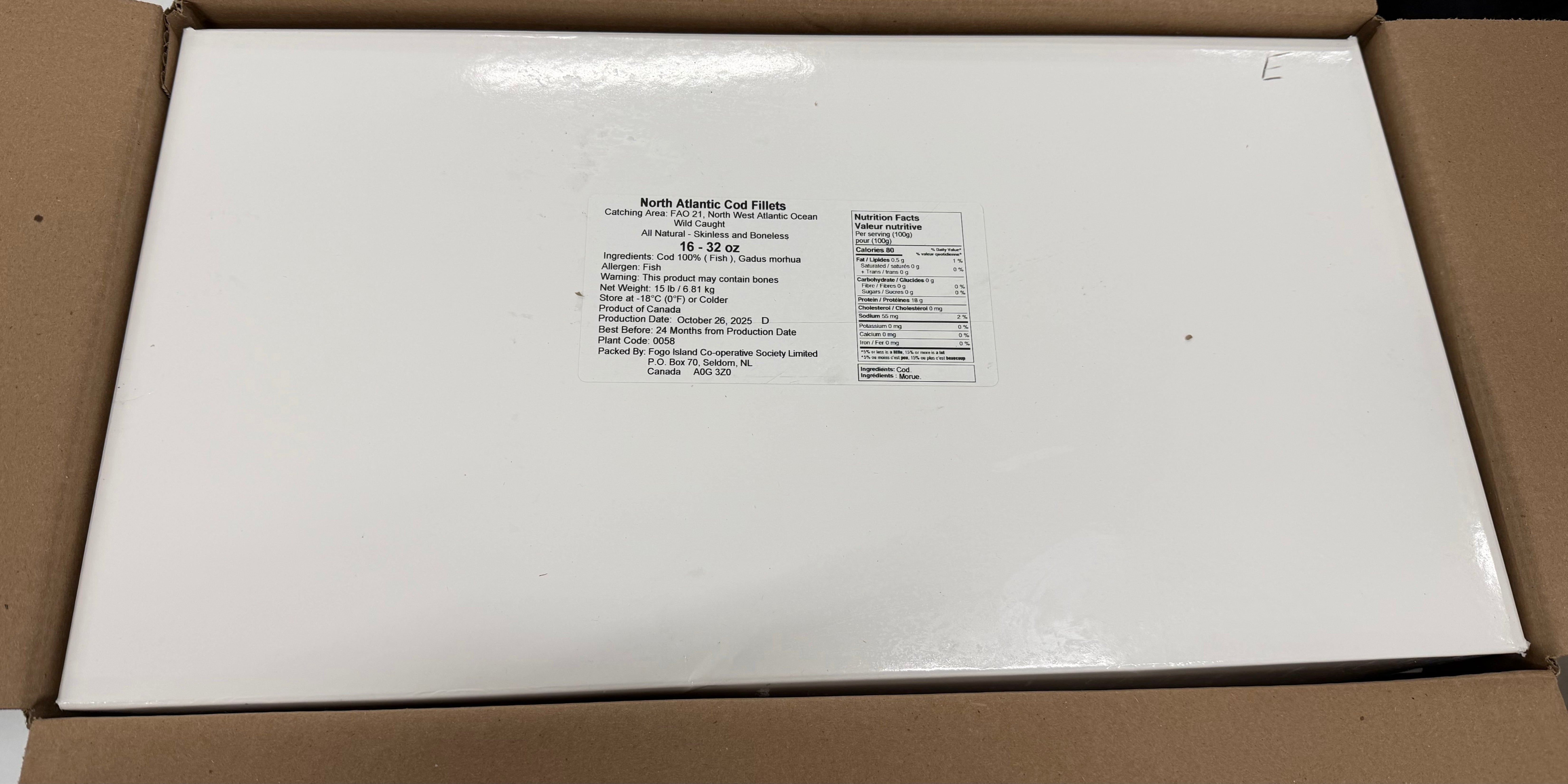 COD シリーズ Cod, Fillets 16-32, Shatter Pack, Frozen, IQF, NW, 45lb (3 x 15 lb