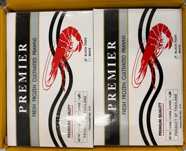 Shrimp, (Black Tiger), 26-30, HLSO, Frozen, NW, 24 lb, 6 x 4 lb