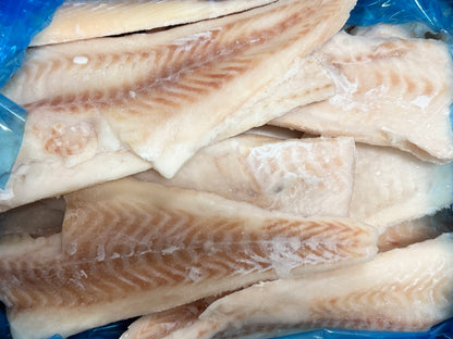 Haddock, 9 oz, Fillet, 100%, Skinless, Boneless, Frozen, IQF, PBO, Light treated, China, 5-8% glazing, NW, 10 lb