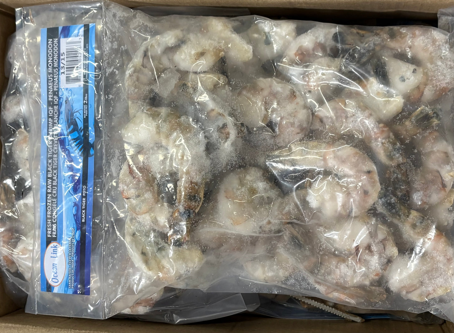 Shrimp (Black Tiger), 13-15, PDTO, Frozen, India, NW, 10 lb, 5 x 2 lb