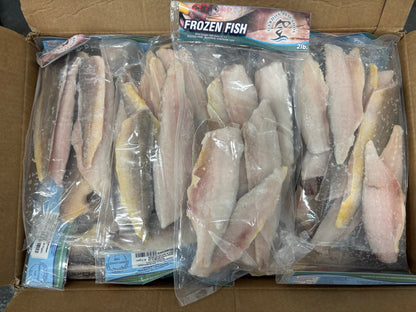 King Weakfish (Bangamary), 45-110gm, Skin on ,Fillet, Frozen, Brazil, NW, 22lb (2lb bags)