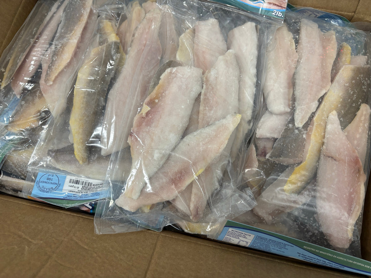 King Weakfish (Bangamary), 45-110gm, Skin on ,Fillet, Frozen, Brazil, NW, 22lb (2lb bags)