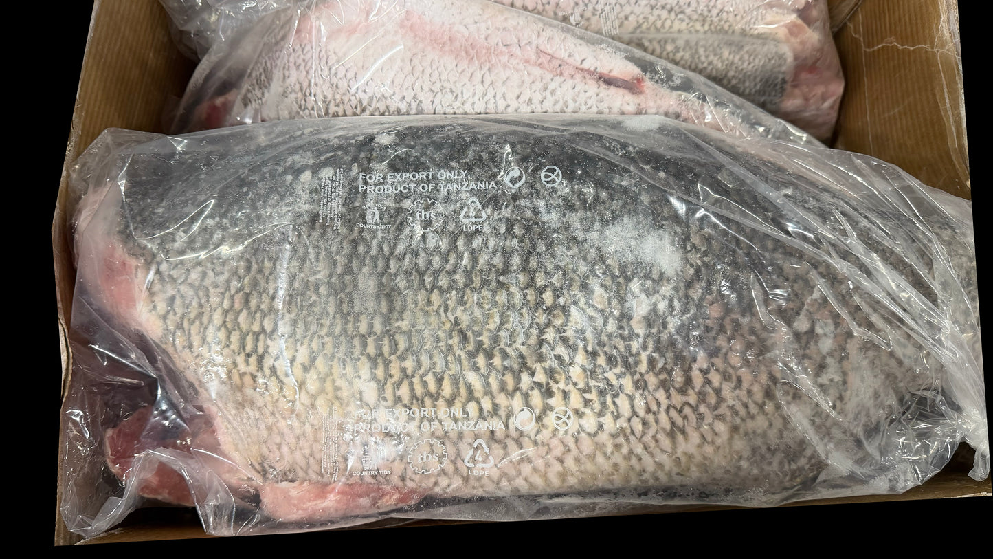 Perch (Nile), 1-3 kg/pc, Headless, Gutted, J-Cut, Tail Off, Frozen, IWP, Tanzania, NW, 20 kg (44.1 lb)