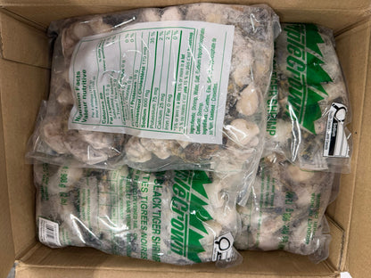 Shrimp, 13-15,Black Tiger, Raw, PDTO, India, Frozen, NW, 20 lb, 10 x 2 lb