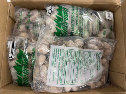 Shrimp, 13-15,Black Tiger, Raw, PDTO, India, Frozen, NW, 20 lb, 10 x 2 lb