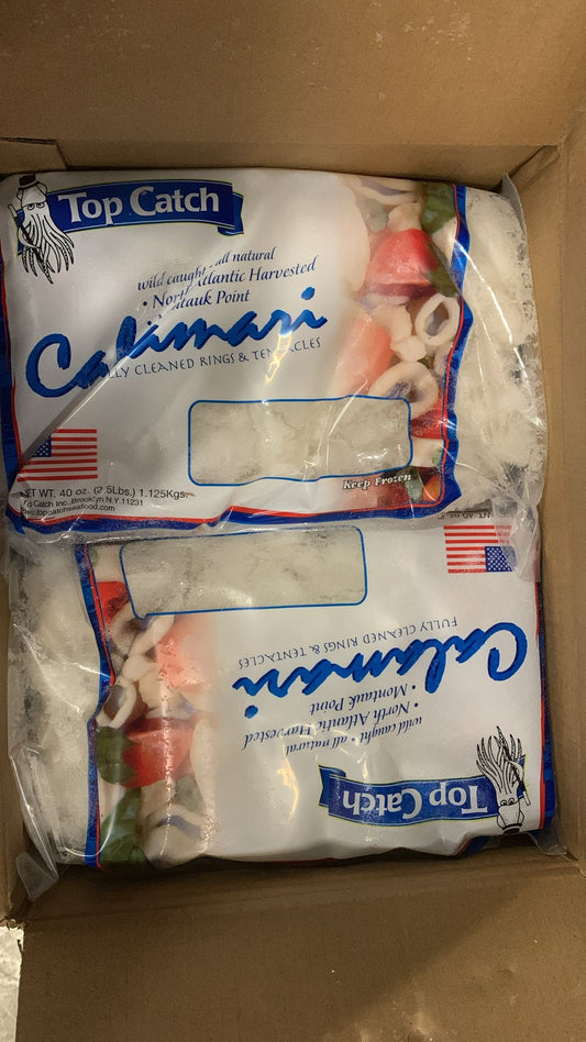 Squid, U10, Rings/Tentacles,3/4"cut, Block, Frozen, USA, NW, 25lb, 10x2.5lb