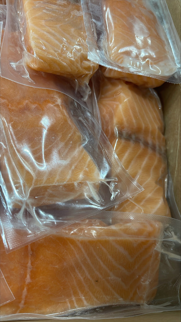Salmon (Atlantic), 4 oz, Portions, Skinless, Boneless, Frozen, IVP, Norway,  NW, 10 lb
