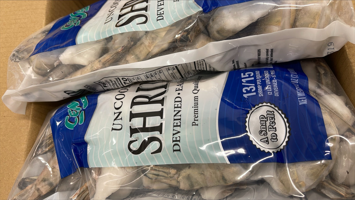 Shrimp (Black Tiger), 13-15, EZP, Frozen, IQF, Vietnam,  NW, 20 lb, 10 x 2 lb