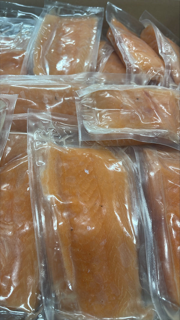 Salmon (Atlantic), 8 oz, Portions, Skinless, Boneless, Frozen, IVP, Norway, NW, 10 lb