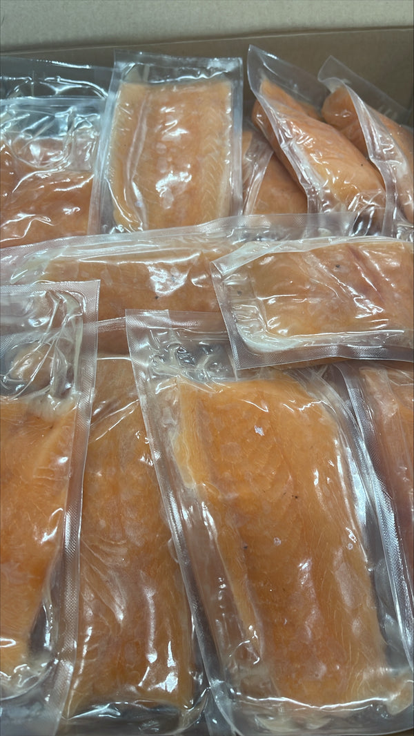 Salmon (Atlantic), 8 oz, Portions, Skinless, Boneless, Frozen, IVP, Norway, NW, 10 lb