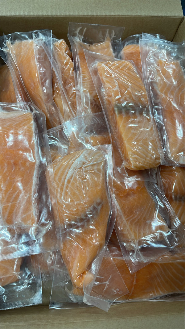 Salmon (Atlantic), 4 oz, Portions, Skinless, Boneless, Frozen, IVP, Norway,  NW, 10 lb