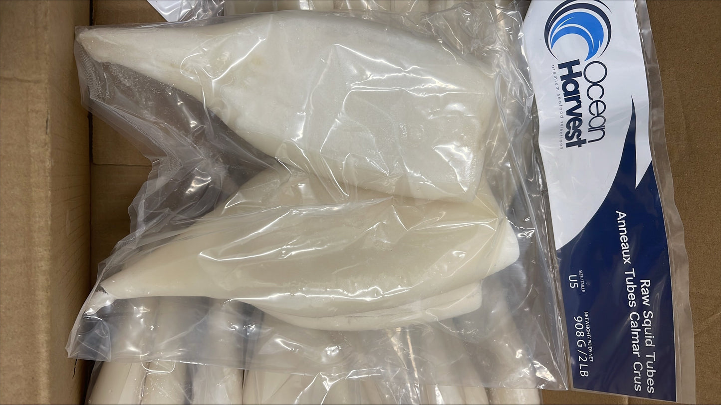 Squid (Gigas), U5, Tubes, Frozen, IQF, China, NW, 20 lb, 10 x 2 lb