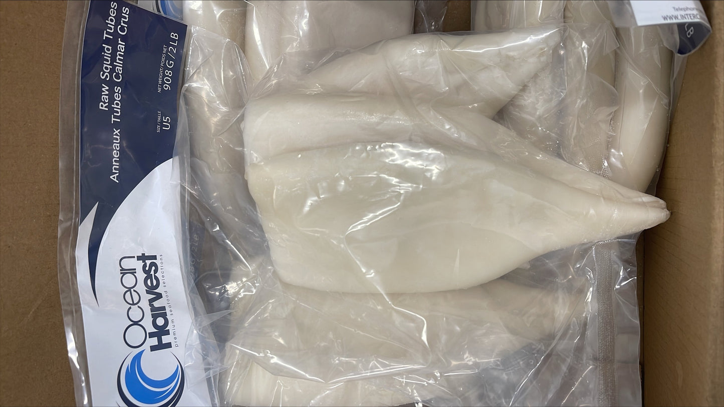 Squid (Gigas), U5, Tubes, Frozen, IQF, China, NW, 20 lb, 10 x 2 lb