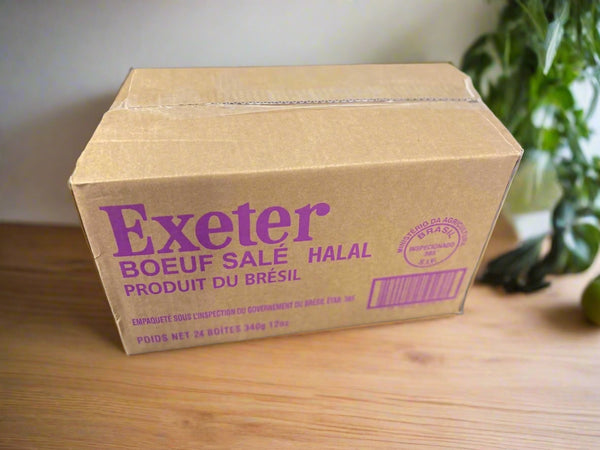 Exeter Beef Canned Size: 24 x 340gs  Case: 8.16KG